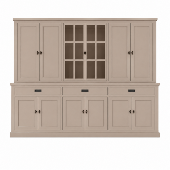 123kast  Buffetkast Aveiro - 300x50x220H cm - vitrinedeuren - 3 soft close lades - 12 scharnierdeuren