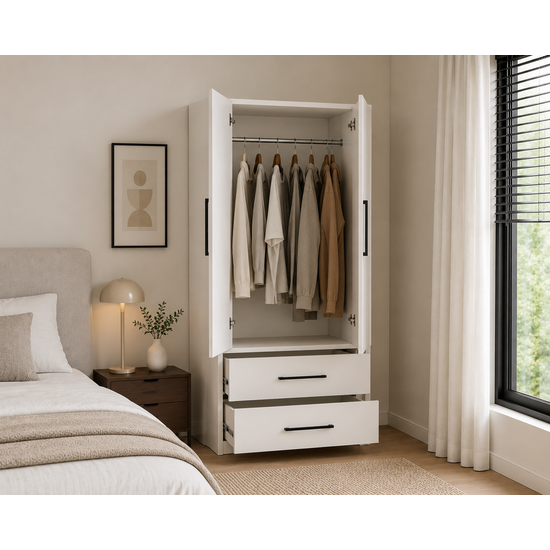 123kast  Kledingkast Zakyntos 02 - 120x60x200H cm - 2 deuren - 2 lades