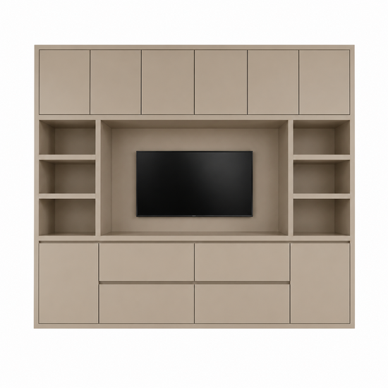 123kast  Cinewall Biarritz - 260x40x220H cm - tv vak - cinewall - push to open deuren - greeploze soft close lades - open vakken - strak design - 5cm plank en frame dikte