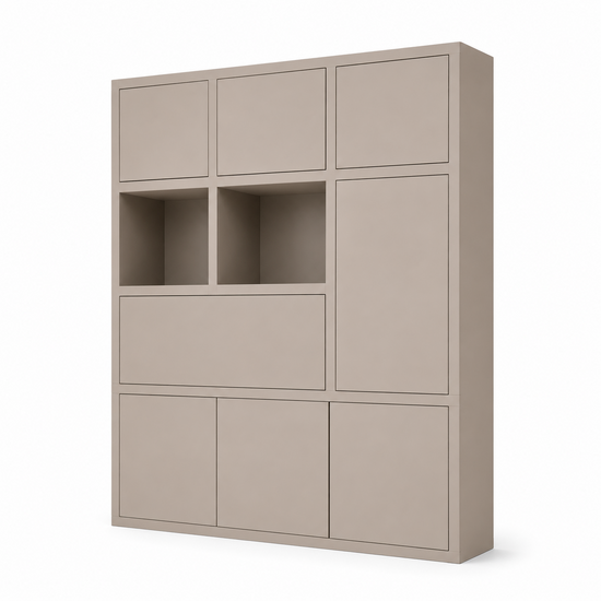 123kast  Vakkenkast Bonaire - 180x40x220H cm - push to open deuren - klep deur - open vakken - 5cm plank dikte - strakke afwerking