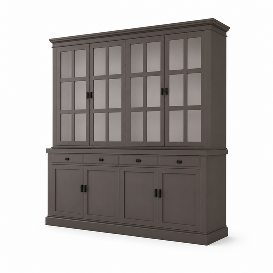 123kast  Buffetkast Montana 04 - 220x46x220H cm - 4 stalen deuren - strak design - zwarte greepjes - 4 soft close lades