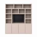 123kast   Tv vakkenkast Manhattan 05 - 220x40x240H cm - strak design - 4 push to open deuren - open vakken - cinewall - met tv kabel gat - greeploze deuren - 5cm plank dikte