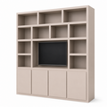 123kast   Tv vakkenkast Manhattan 05 - 220x40x240H cm - strak design - 4 push to open deuren - open vakken - cinewall - met tv kabel gat - greeploze deuren - 5cm plank dikte
