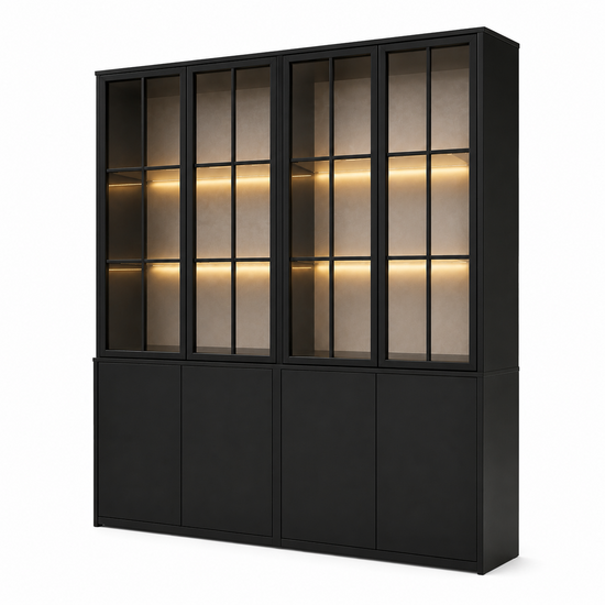123kast  Buffet/vitrinekast Gibraltar - 240x50x225H cm - stalen deuren - standaard ZONDER verlichting