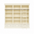 123kast  Boekenkast Brighton Library - 250x40x240H cm - demontabel - met stang en ladder - 12 verstelbare planken - 3 soft close lades
