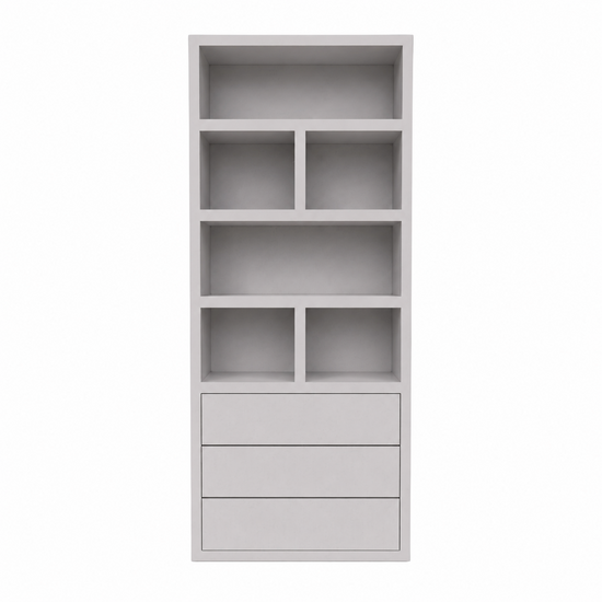 123kast  Vakkenkast Dallas - 90x40x230H cm - strak design - open vakken - 3 greeploze soft close lades - 5cm plank dikte