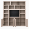 123kast   Tv vakkenkast Manhattan 05 - 220x40x240H cm - strak design - 4 push to open deuren - open vakken - cinewall - met tv kabel gat - greeploze deuren - 5cm plank dikte