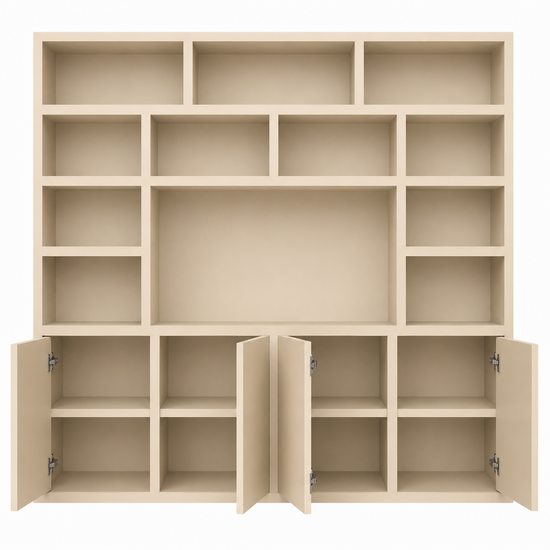 123kast  TV-Vakkenkast Flachau 04 - 220x35x220H cm - 4 push to open deuren - 11 open vakken