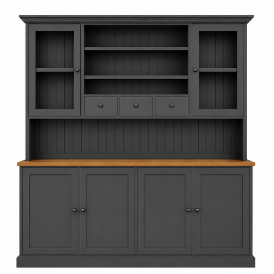 123kast  Buffetkast Sintra - 210x50/30x220H cm - vitrine deuren en dichte deuren - lades - eiken middenblad