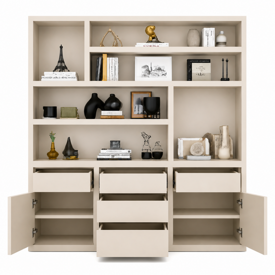 123kast  Vakkenkast Joetsu - 180x40x220H cm - 5cm plank dikte - 5 push to open lades - 2 push to open deuren - strak design