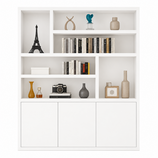 123kast  Vakkenkast Japan - 180x40x220H cm - 3 greeploze push to open deuren - open kast - stak design - 5cm plankdikte