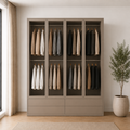 123kast Kledingkast Kiso - 200x60x240H cm - 3 cm frame dikte - 4 lades - 4 glazen deuren - 4 kleding roedes