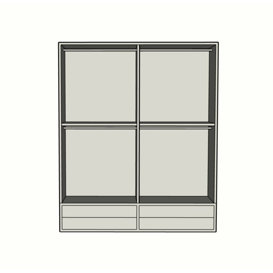 123kast Kledingkast Kiso - 200x60x240H cm - 3 cm frame dikte - 4 lades - 4 glazen deuren - 4 kleding roedes