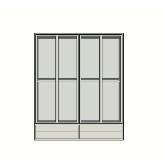 123kast Kledingkast Kiso - 200x60x240H cm - 3 cm frame dikte - 4 lades - 4 glazen deuren - 4 kleding roedes