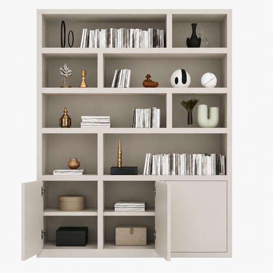 123kast  Vakkenkast Manhattan 11 - 180x40x240H cm -strak design - open vakken - 3 greeploze push to open deuren - 5cm plank dikte