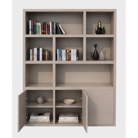 123kast  Vakkenkast Manhattan 03 - 180x40x240H cm - strak design - 3 push to open deuren - open vakken - greeploze deuren - 5cm plank dikte