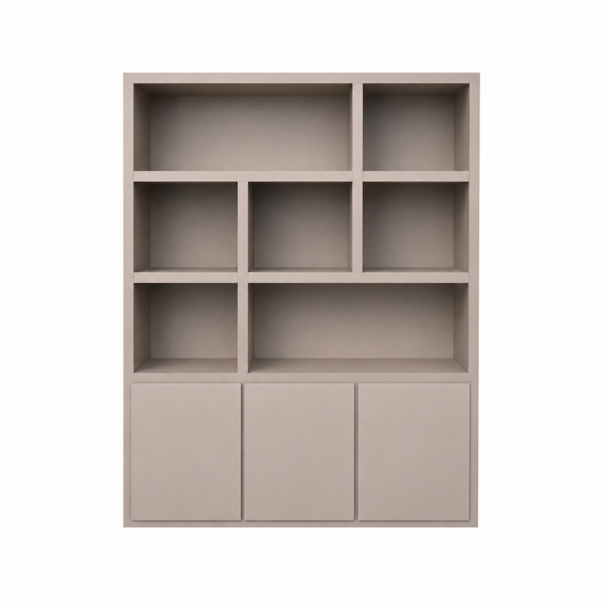 123kast  Vakkenkast Manhattan 03 - 180x40x240H cm - strak design - 3 push to open deuren - open vakken - greeploze deuren - 5cm plank dikte