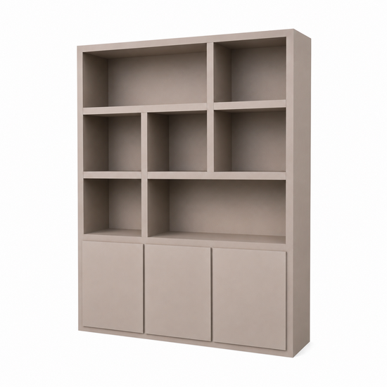 123kast  Vakkenkast Manhattan 03 - 180x40x240H cm - strak design - 3 push to open deuren - open vakken - greeploze deuren - 5cm plank dikte
