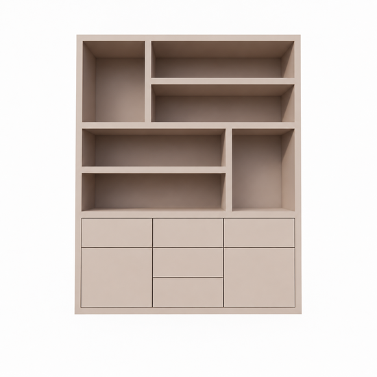 123kast  Vakkenkast Joetsu - 180x40x220H cm - 5cm plank dikte - 5 push to open lades - 2 push to open deuren - strak design