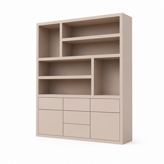 123kast  Vakkenkast Joetsu - 180x40x220H cm - 5cm plank dikte - 5 push to open lades - 2 push to open deuren - strak design