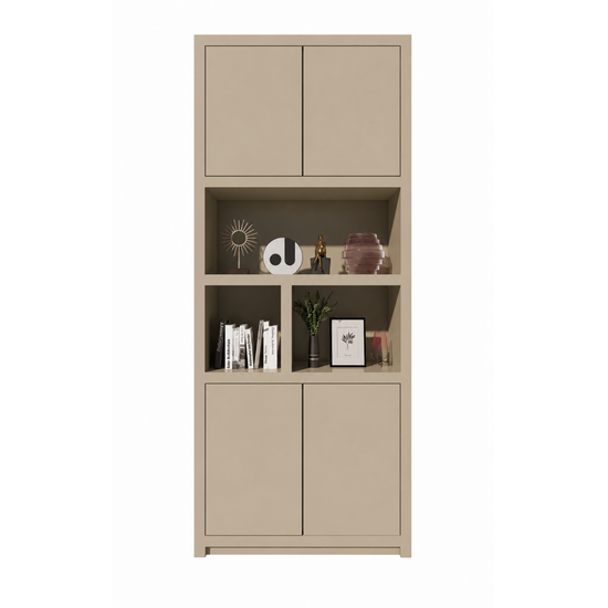 123kast  Vakkenkast Albufeira - 100x40x240H cm - 4 greeploze push to open deuren - strak desing - deuren in bovenkast - 5cm plank dikte