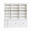 123kast  Boekenkast Melena del Sur - 300x40x240H cm - met stang en ladder - 15 planken - 3 uitschuif planken - 6 dichte scharnierdeuren - verstelbare planken