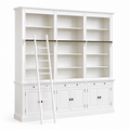 123kast  Boekenkast Melena del Sur - 300x40x240H cm - met stang en ladder - 15 planken - 3 uitschuif planken - 6 dichte scharnierdeuren - verstelbare planken