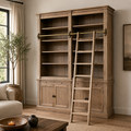 123kast  Boekenkast Melena del Sur - 200x43x240H cm -  eiken - met stang en ladder - 10 planken - 2 uitschuif planken- 4 dichte scharnierdeuren  - verstelbare planken