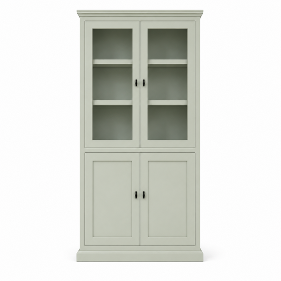 123kast  Vitrinekast Foggia 02 - 107x48x225H cm - 2 vitrinedeuren - 2 dichte deuren - landelijke/klassieke sierlijst