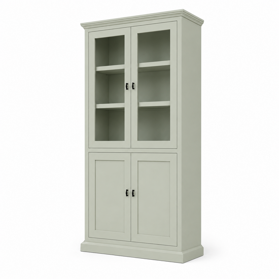 123kast  Vitrinekast Foggia 02 - 107x48x225H cm - 2 vitrinedeuren - 2 dichte deuren - landelijke/klassieke sierlijst