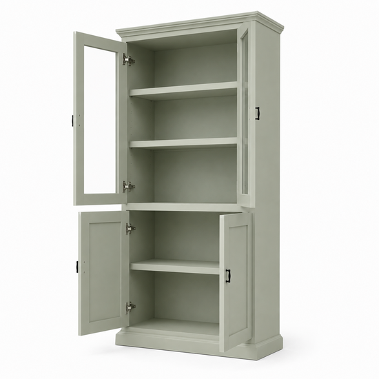 123kast  Vitrinekast Foggia 02 - 107x48x225H cm - 2 vitrinedeuren - 2 dichte deuren - landelijke/klassieke sierlijst