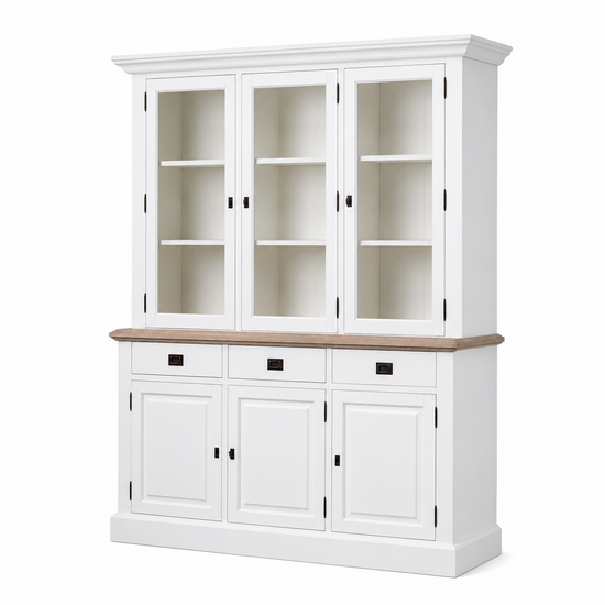 123kast  Buffetkast Sara 01 - 180x46x206H cm - eiken tussen blad - 3 vitrine scharnierdeuren - 3 soft close lades - 3 dichte scharnierdeuren