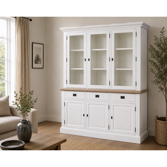 123kast  Buffetkast Sara 01 - 180x46x206H cm - eiken tussen blad - 3 vitrine scharnierdeuren - 3 soft close lades - 3 dichte scharnierdeuren