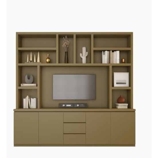 123kast  Cinewall Sineu 02 - 250x30/50x240H cm - push to open deuren - soft colse lades - open vakken - strakke afwerking
