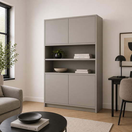 123kast  Vakkenkast Mende - 145x55x200H cm - push to open deuren - open vak