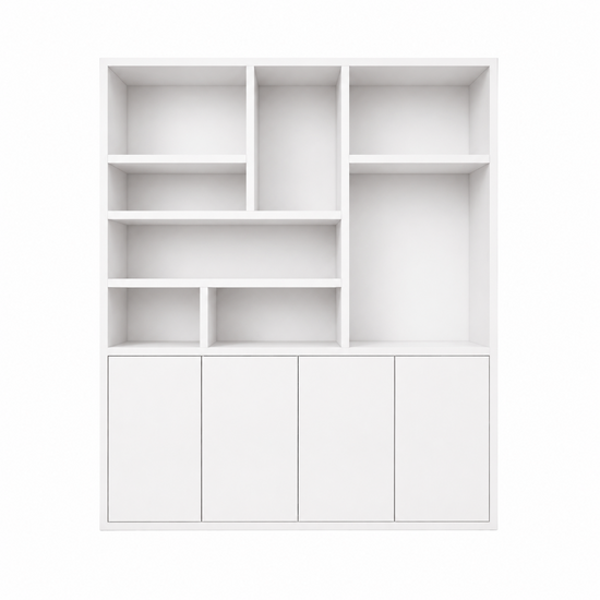 123kast  Vakkenkast Formentera - 200x35x235H cm - plank dikte 4cm - 4 greeploze push to open deuren - strak design