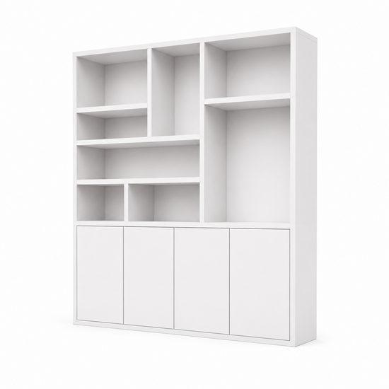 123kast  Vakkenkast Formentera - 200x35x235H cm - plank dikte 4cm - 4 greeploze push to open deuren - strak design