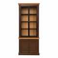 123kast  Vitrinekast Montblanc - 100x43x240H cm - 2 zwarte stalen scharnierdeuren - eiken achterwand - eiken boven en onderlijst - spot verlichting - glazen planken - 1 uitschuif plank - 2 dichte scharnierdeuren