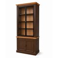 123kast  Vitrinekast Montblanc - 100x43x240H cm - 2 zwarte stalen scharnierdeuren - eiken achterwand - eiken boven en onderlijst - spot verlichting - glazen planken - 1 uitschuif plank - 2 dichte scharnierdeuren