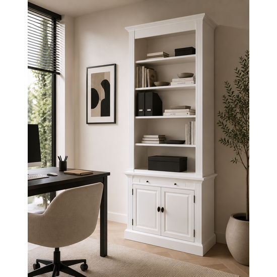 123kast  Boekenkast Melena del Sur  - 100x40x240H cm - 5 planken - 1 uitschuifbare plank - 2 dichte scharnierdeuren - verstelbare planken