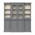 123kast  Buffetkast San Marino - 220x50x215H cm - open vakken - 2 vitrine scharnierdeuren met kruisen - 2 soft close lades - 4 dichte scharnierdeuren