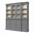 123kast  Buffetkast San Marino - 220x50x215H cm - open vakken - 2 vitrine scharnierdeuren met kruisen - 2 soft close lades - 4 dichte scharnierdeuren