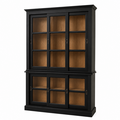 123kast  Vitrinekast Apeldoorn - 150x47x220H - bovenkast en onderkast met glazen schuifdeuren - eiken achterwand - glazen zijkanten