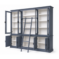 123kast  Boekenkast - English library - 300x50x230H cm - met ladder - met vitrinedeuren - espagnolet sluiting