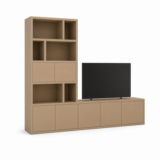 123kast  Tv vakkenkast Frankston - 300x45x235H cm - 7 deurtjes - 6 open vakken - 4cm plank dikte