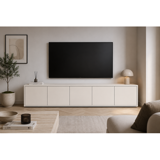 123kast  Tv dressoir Jersey - 300x40x70H cm - strak design - 5 greeploze push to open deuren - 4cm frame dikte