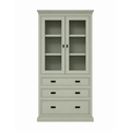 123kast  Vitrine/lade kast Foggia 01 - 107x48x225H cm - 2 vitrinedeuren - 3 brede soft close lades - landelijke/klassiek sierlijst