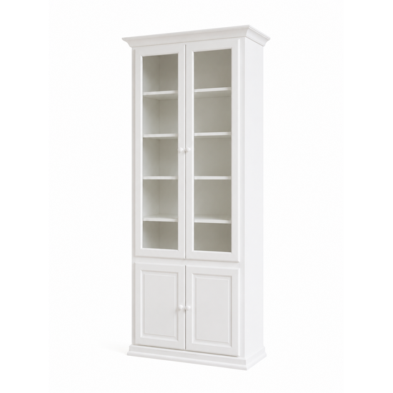123kast  Vitrinekast/schakelkast LM 01 - 100x40x245H cm - 2 vitrine scharnierdeuren - 5 planken - 2 dichte scharnierdeuren - verstelbare planken - schakelbaar