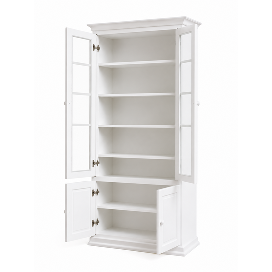 123kast  Vitrinekast/schakelkast LM 01 - 100x40x245H cm - 2 vitrine scharnierdeuren - 5 planken - 2 dichte scharnierdeuren - verstelbare planken - schakelbaar