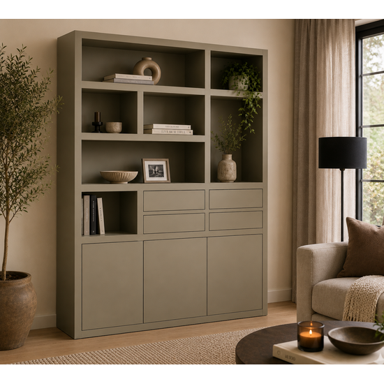 123kast  Vakkenkast Avola - 180x35x220H cm - push to open deuren - 4 push to open lades